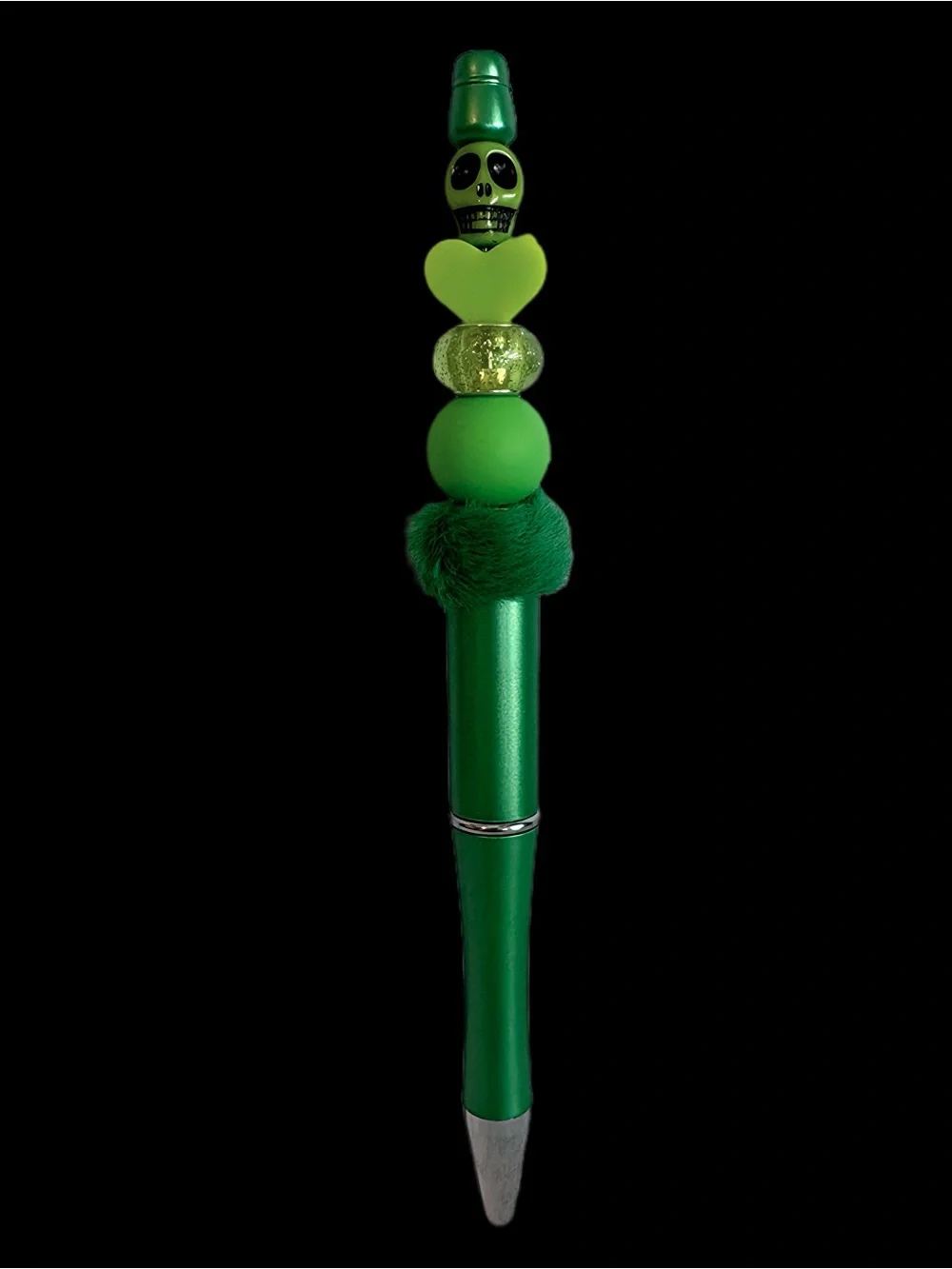 Green Skull Handmade Heart Beaded Pen